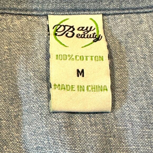 Bay Beauty Vintage Las Vegas Short Sleeve Button Up Shirt Chambray Blue Medium - Picture 7 of 7